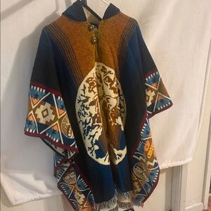 Colorful Patterned Poncho with Button Detail